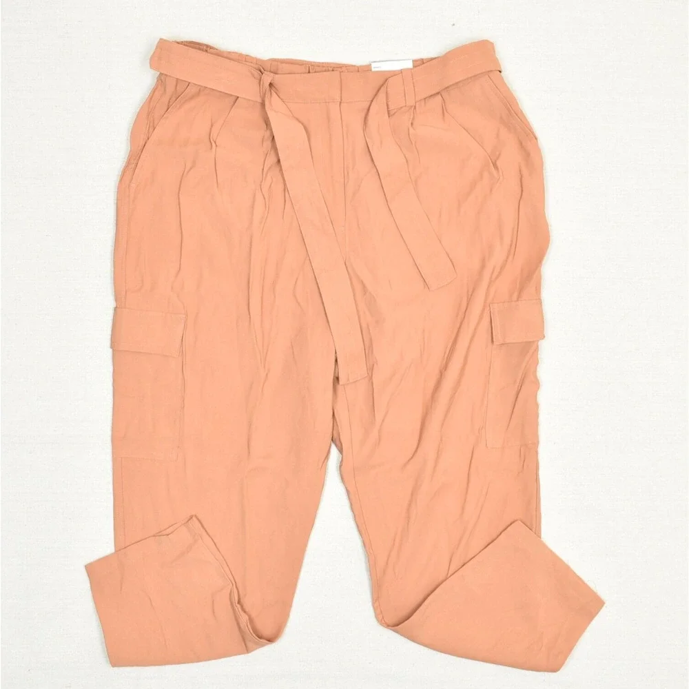 NEW Nine West Women Cargo Tapered Pants Rayon Orange Size XL Zip Solid